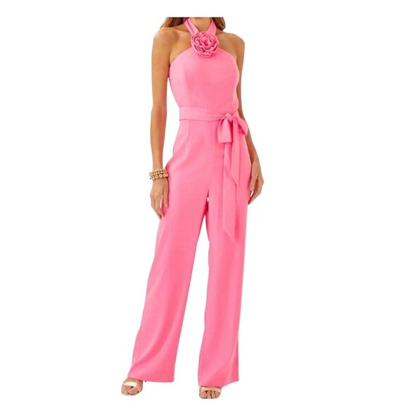 Lilly Pulitzer Connie Jumpsuit Rousseau Pink Size 8 NWT Belted Wide Leg - Picture 4 of 6